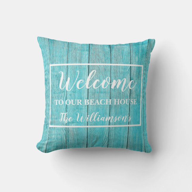 Rustic Wood Welcome To Our Beach House Custom Cushion (Front)