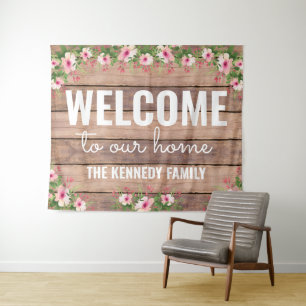 Rustic Wood Welcome To Our Home Personalised Tapestry