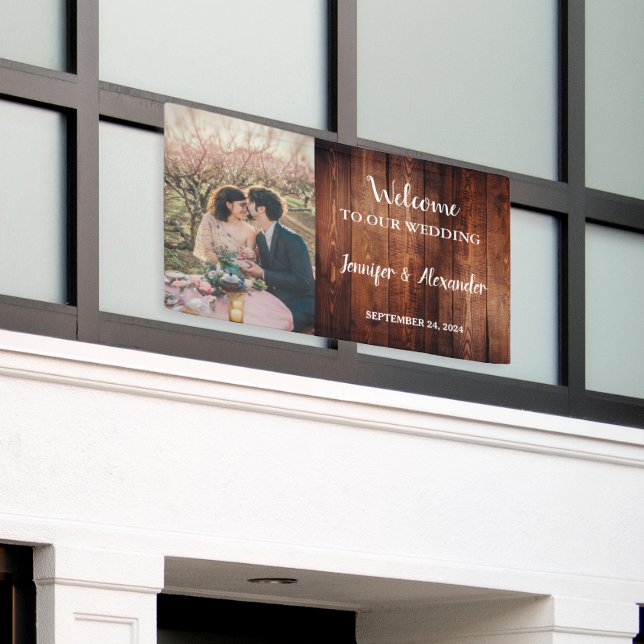 Rustic wood Welcome to our Wedding photo Banner (Outside Building)