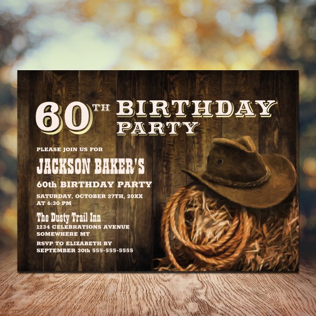 Rustic Wood Western 60th Birthday Party Invitation (Creator Uploaded)