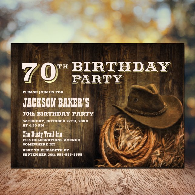 Rustic Wood Western 70th Birthday Party Invitation (Creator Uploaded)