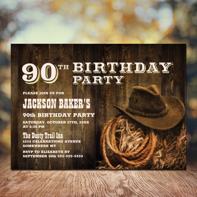Rustic Wood Western 90th Birthday Party Invitation (Creator Uploaded)