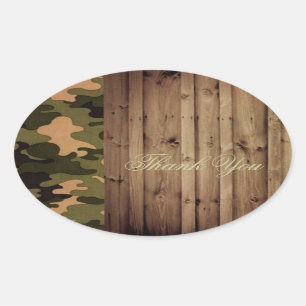 rustic wood western Camo Wedding thank you Oval Sticker