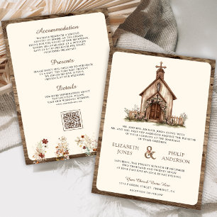 Rustic Wood Western Chapel All in One Wedding Invitation