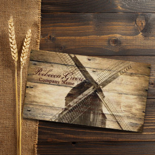 rustic wood western country farm windmill business card
