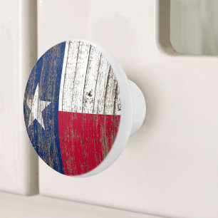 Rustic Wood Western Country Lone Star Texas Flag Ceramic Knob