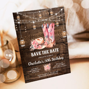 Rustic Wood Western Save the Date Cowgirl Birthday Invitation