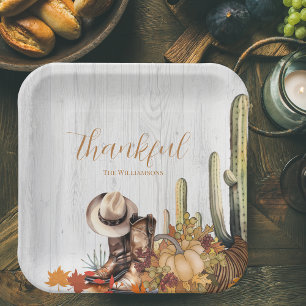Rustic Wood Western Themed Thanksgiving Dinner Paper Plate