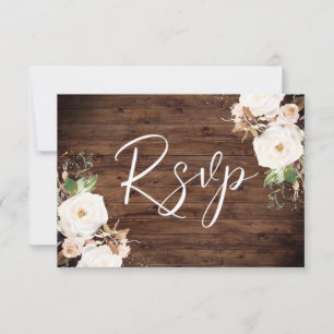 Rustic Wood White & Blush Floral Elegant Wedding RSVP Card