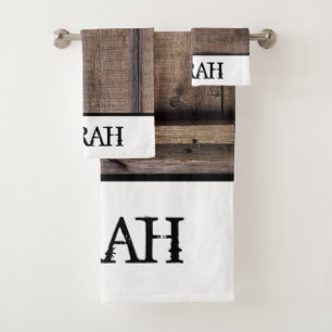 Rustic Wood White Farmhouse Barn Distressed Bath Towel Set