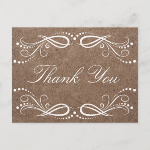 Rustic Wood white Floral Vintage Thank You Postcard