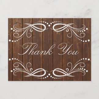 Rustic Wood white Floral Vintage Thank You Postcard