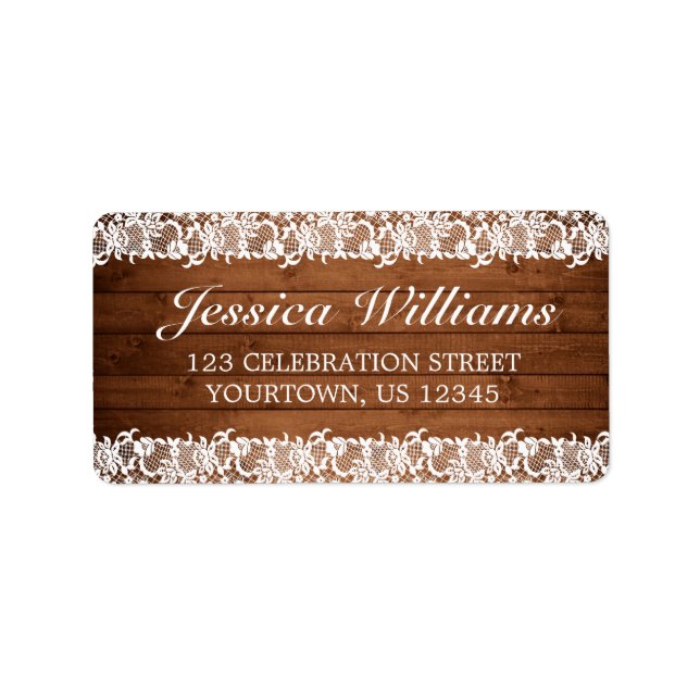 Rustic Wood & White Lace Address Label (Front)