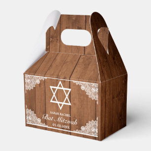 Rustic Wood & White Lace Bar Bat Mitzvah Favour Box