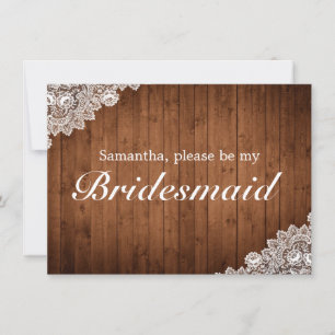 Rustic Wood & White Lace Bridesmaid Invite Card