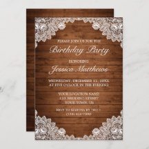 Rustic Wood & White Lace Custom Birthday