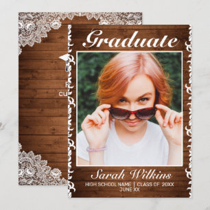 Rustic Wood & White Lace Graduation Announcement