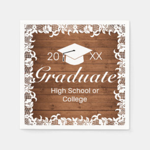 Rustic Wood & White Lace Graduation Napkin