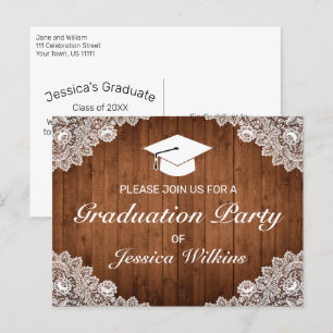 Rustic Wood White Lace Graduation Party Invitation