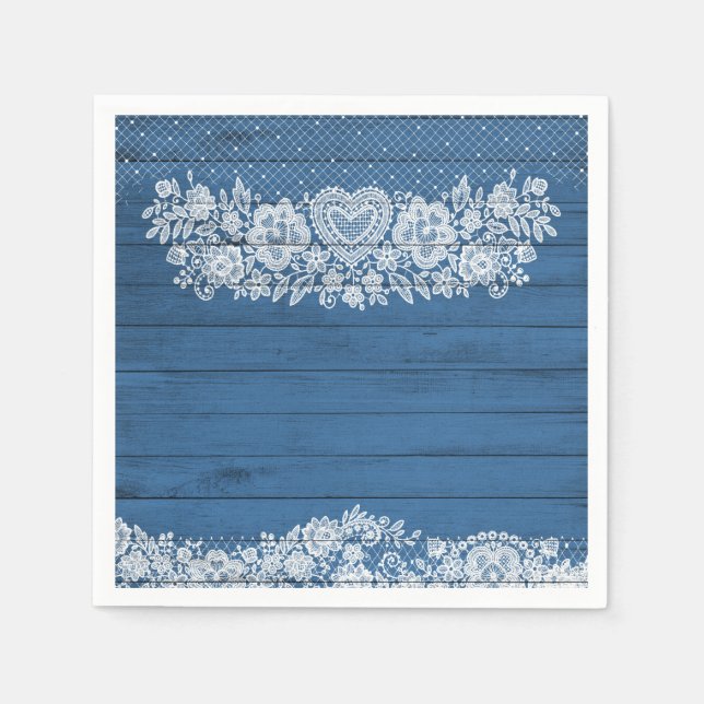 Rustic Wood & White Lace Lacy Farmhouse Chic Party Napkin (Front)
