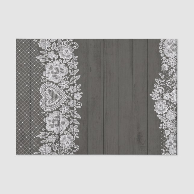 Rustic Wood & White Lace Lacy Farmhouse Chic Tissue Paper (Front)