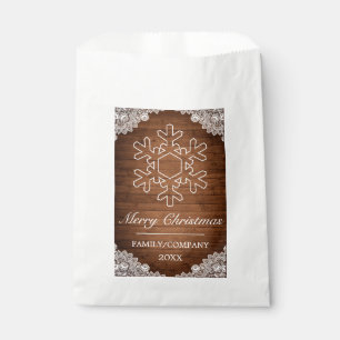 Rustic Wood & White Lace Merry Christmas Snowflake Favour Bag