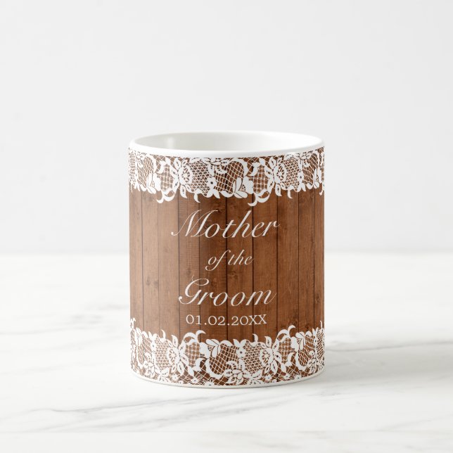 Rustic Wood & White Lace Parent Wedding Coffee Mug (Center)