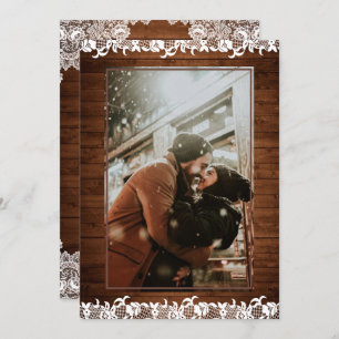 Rustic Wood & White Lace Photo Wedding Anniversary Invitation