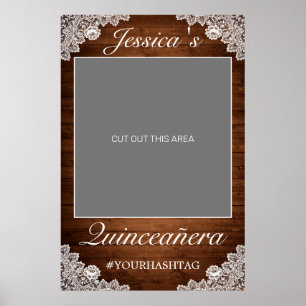 Rustic Wood & White Lace Quinceañera Photo Prop Poster