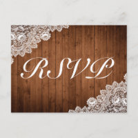 Rustic Wood & White Lace RSVP Invitation