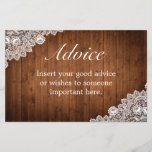 Rustic Wood & White Lace Wedding Advice Card<br><div class="desc">Wedding advice card. Rustic style with wood planks background and white lace decor. More items are available in this style in our store. You can edit the design further,  change colours,  fonts and add extra text by clicking "customise further" link.</div>