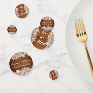 Rustic Wood & White Lace Wedding Confetti