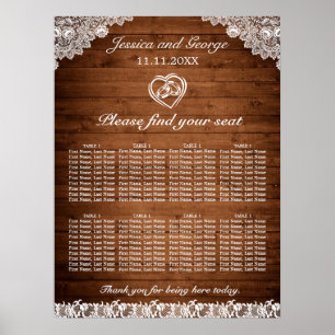 Rustic Wood & White Lace Wedding Seating Chart