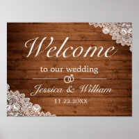 Rustic Wood & White Lace Wedding Welcome Sign