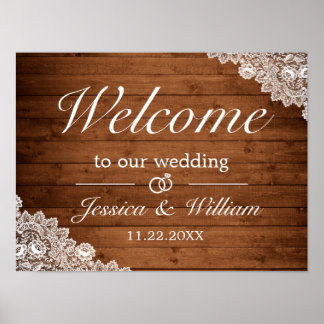 Rustic Wood & White Lace Wedding Welcome Sign
