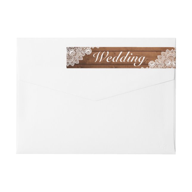 Rustic Wood & White Lace Wedding Wrap Around Label (Back)