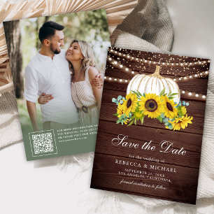 Rustic Wood White Pumpkin Sunflowers Wedding Photo Save The Date