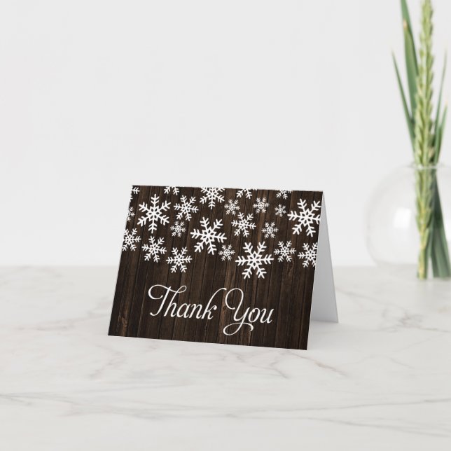 Rustic Wood White Snowflake Thank You Card (Front)