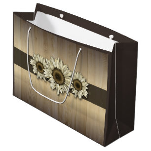 Rustic wood white sunflower gift bag