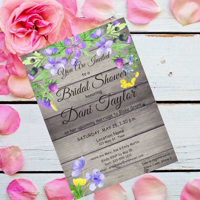 Rustic Wood Wildflowers Bridal Shower Invitation (Creator Uploaded)