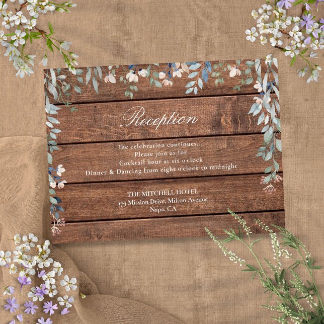 Rustic Wood Wildflowers Floral Wedding Reception Enclosure Card (Rustic Wood Wildflowers Floral Wedding Reception Enclosure Card)
