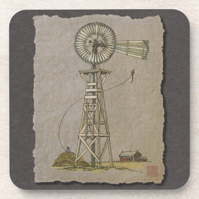 Rustic Wood Windmill Coaster (Front)
