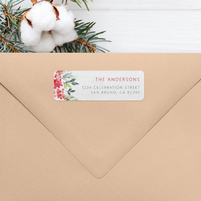 Rustic Wood & Winter Floral Return Address Label (Creator Uploaded)