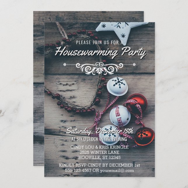 Rustic Wood Winter Holiday Housewarming Party Invitation (Front/Back)
