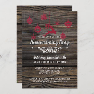 Rustic Wood Winter Holiday Housewarming Party Invitation