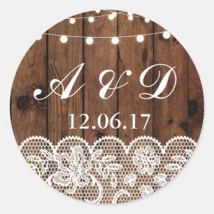 Rustic Wood Winter Lace Lights Stickers Label