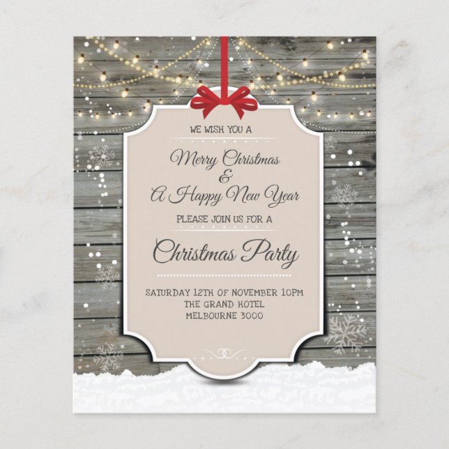 Rustic Wood Winter Snow Christmas Party Invitation (Front)