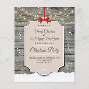 Rustic Wood Winter Snow Christmas Party Invitation