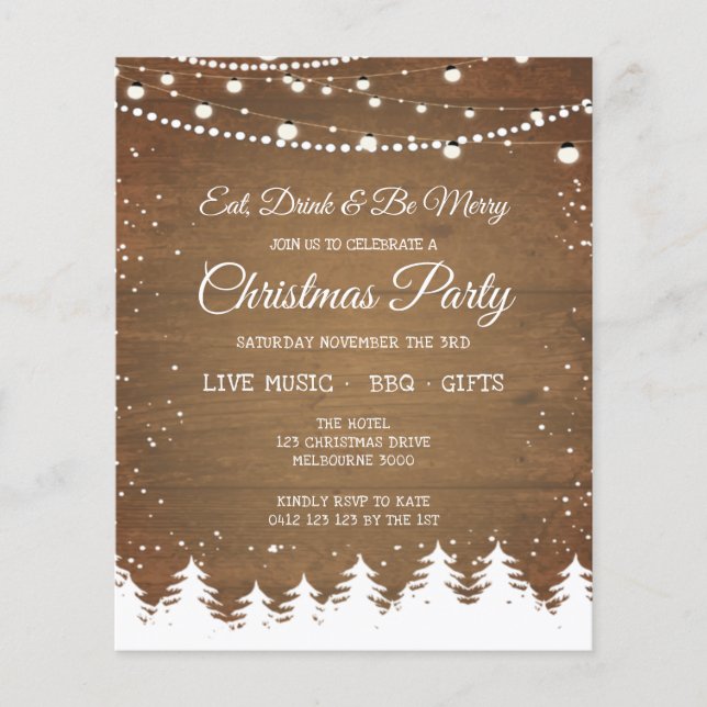 Rustic Wood Winter Snow Christmas Party Invitation (Front)