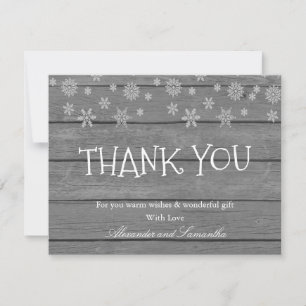 Rustic Wood Winter Snowflake Thank You Card